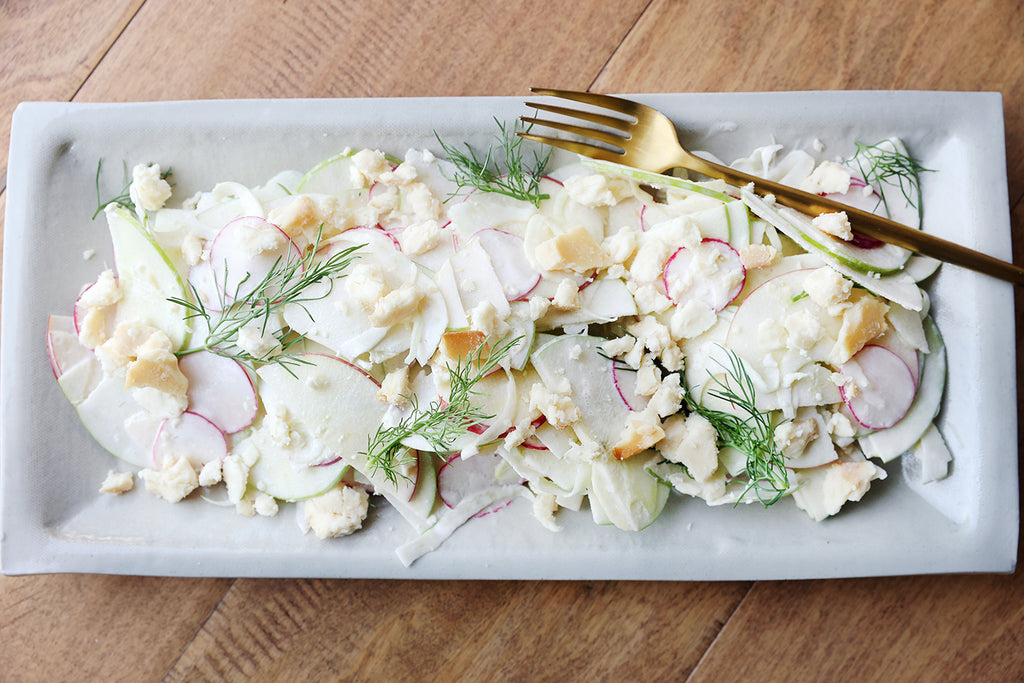 SHAVED APPLE AND RADISH SALAD WITH SMOKED CHEDDAR
